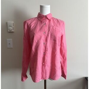 Vintage‎ Y2K Irish Linen Button Up Top Pink Summer Coastal Cute Petite Medium